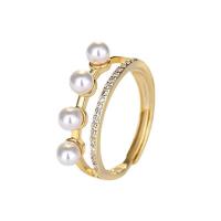 Cubique anneau en laiton Circonia Micro Pave, avec perle de plastique, Plaqué d'or 14K, bijoux de mode & pavé de micro zircon & pour femme, plus de couleurs à choisir, protéger l'environnement, sans nickel, plomb et cadmium, 17mm, Vendu par PC