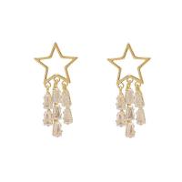 Brass Stud Earring 14K gold plated fashion jewelry & micro pave cubic zirconia & for woman & hollow golden nickel lead & cadmium free Sold By Pair