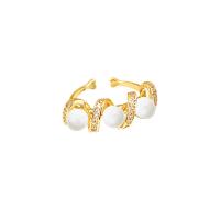 Brass Finger Ring, with Plastic Pearl, high quality plated, fashion jewelry & micro pave cubic zirconia & for woman, golden, nickel, lead & cadmium free, Sold By PC