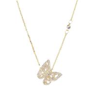 Brass Necklace with 5cm extender chain Butterfly 14K gold plated fashion jewelry & micro pave cubic zirconia & for woman golden nickel lead & cadmium free Length Approx 40 cm Sold By PC