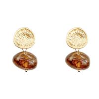 Tibetan Style Stud Earring, with Resin, high quality plated, fashion jewelry & for woman, golden, nickel, lead & cadmium free, 29x16mm, Sold By Pair