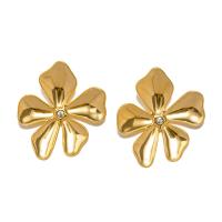 Stainless Steel Stud Earrings, 304 Stainless Steel, Vacuum Ion Plating, fashion jewelry & for woman & with rhinestone, golden, 35.10x32.20mm, Sold By Pair