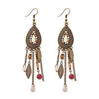 Tibetan Style Drop Earrings, with Resin, plated, fashion jewelry & Bohemian style & for woman & enamel, more colors for choice, nickel, lead & cadmium free, 105mm, Sold By Pair
