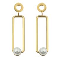 Brass Drop Earring with Plastic Pearl gold color plated fashion jewelry & for woman two different colored nickel lead & cadmium free Sold By Lot