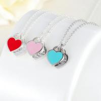 Brass Necklace, Heart, silver color plated, fashion jewelry & for woman, more colors for choice, nickel, lead & cadmium free, Length:Approx 17.72 Inch, Sold By PC