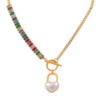 Edelstahl Schmuck Halskette, 316 L Edelstahl, mit Kunststoff Perlen, Modeschmuck & Micro pave Zirkonia & für Frau, 38mm, Länge:ca. 15.75 ZollInch, verkauft von PC
