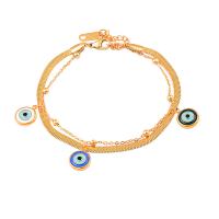 Bracelet Evil Eye bijoux, acier inoxydable 316L, avec 1.97inch chaînes de rallonge, Double couche & pour femme & émail, doré, 10mm, Longueur:Environ 6.3 pouce, Vendu par PC