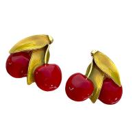 Zinc Alloy Stud Earring Cherry plated fashion jewelry & for woman & enamel nickel lead & cadmium free 40mm Sold By Pair