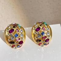 Zinc Alloy Stud Earring fashion jewelry & for woman & with rhinestone golden nickel lead & cadmium free 30mm Sold By Pair