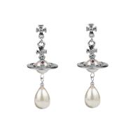 Tibetan Style Drop Earrings, with Plastic Pearl, fashion jewelry & for woman & with rhinestone, nickel, lead & cadmium free, 55mm, Sold By Pair