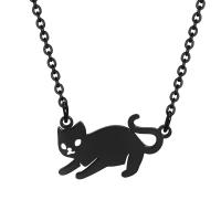 Stainless Steel Jewelry Necklace, 304 Stainless Steel, with 1.97inch extender chain, Cat, Vacuum Ion Plating, fashion jewelry & for man & epoxy gel, black, 20x10mm, Length:Approx 17.72 Inch, Sold By PC