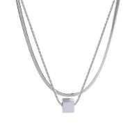 Brass Necklace, with 1.97inch extender chain, Double Layer & fashion jewelry & for woman, silver color, nickel, lead & cadmium free, Sold Per Approx 17.32 Inch, Approx 14.96 Inch Strand