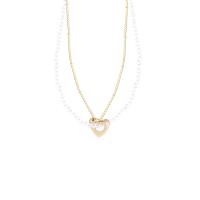 Zinklegierung Schmuck Halskette, mit Kunststoff Perlen, mit Verlängerungskettchen von 1.65inch, Doppelschicht & Modeschmuck & für Frau, goldfarben, frei von Nickel, Blei & Kadmium, verkauft per ca. 14.01 ZollInch Strang