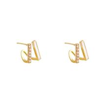 Brass Stud Earring high quality plated & micro pave cubic zirconia & for woman & enamel golden nickel lead & cadmium free 11mm Sold By Pair