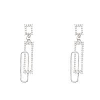 Brass Drop Earring, high quality plated & micro pave cubic zirconia & for woman, silver color, nickel, lead & cadmium free, 40mm, Sold By Pair