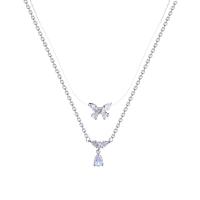 Titanium Steel Necklace with 1.97inch extender chain Butterfly Double Layer & high quality plated & micro pave cubic zirconia & for woman silver color Sold Per Approx 11.89 Inch Approx 14.96 Inch Strand