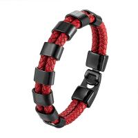 PU Leather Cord Bracelets with 316L Stainless Steel Vacuum Ion Plating Double Layer & Unisex red Sold By PC