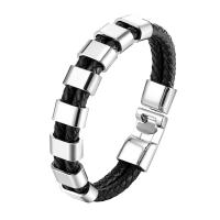 PU Leather Cord Bracelets, with Tibetan Style, silver color plated, Double Layer & different length for choice & different styles for choice & for man, black, Sold By PC