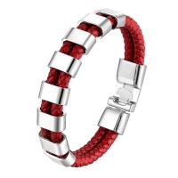 PU Leather Cord Bracelets, with Tibetan Style, silver color plated, Double Layer & different length for choice & different styles for choice & for man, red, Sold By PC