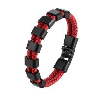 PU Leather Cord Bracelets with Zinc Alloy plumbum black color plated Double Layer & Unisex red Sold By PC