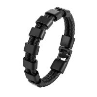 PU Leather Cord Bracelets with Zinc Alloy plumbum black color plated Double Layer & Unisex black Sold By PC