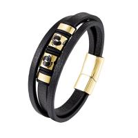 PU Leather Cord Bracelets with 316L Stainless Steel Footprint Vacuum Ion Plating multilayer & for man Sold By PC