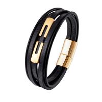 PU Leather Cord Bracelets, with 316L Stainless Steel, Vacuum Ion Plating, multilayer & different length for choice & for man, more colors for choice, 8x44mm, Sold By PC