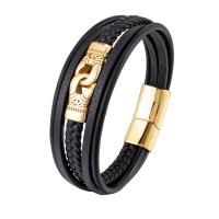 PU Leather Cord Bracelets, with 316L Stainless Steel, Vacuum Ion Plating, multilayer & different length for choice & for man, more colors for choice, 12x35mm, Sold By PC