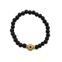 Evil Eye Jewelry Bracelet Obsidian with Lampwork & Zinc Alloy Round silver color plated Unisex & evil eye pattern 10mm 6mm Inner Approx 50mm Sold By PC