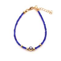 Evil Eye Jewelry Bracelet Seedbead with Zinc Alloy with 5cm extender chain Round gold color plated Bohemian style & Unisex & evil eye pattern 5mm Length 17 cm Sold By PC