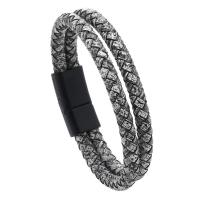 PU Leather Cord Bracelets, with Magnet, plumbum black color plated, Double Layer & vintage & for man, more colors for choice, 12mm, Inner Diameter:Approx 70mm, Length:21.5 cm, Sold By PC