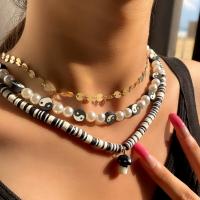 Mode-Multi-Layer-Halskette, Zinklegierung, mit Polymer Ton, goldfarben plattiert, Doppelschicht & Modeschmuck & für Frau, frei von Nickel, Blei & Kadmium, 12x15mm, Länge:ca. 51 cm, ca. 41 cm, verkauft von PC