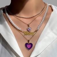 Multi Layer Necklace Zinc Alloy with Acrylic Heart gold color plated fashion jewelry & multilayer & for woman & enamel & with rhinestone purple nickel lead & cadmium free Length Approx 54 cm Approx 40 cm Sold By PC