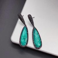 Brass Drop Earring Teardrop plated fashion jewelry & micro pave cubic zirconia green nickel lead & cadmium free Sold By Pair