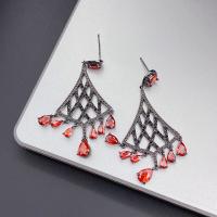 Brass Drop Earring plated fashion jewelry & micro pave cubic zirconia nickel lead & cadmium free Sold By Pair