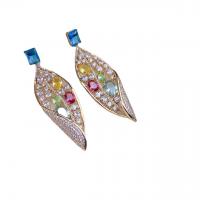 Brass Drop Earring Leaf plated fashion jewelry & micro pave cubic zirconia nickel lead & cadmium free Sold By Pair
