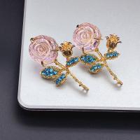 Brass Stud Earring Flower plated fashion jewelry & micro pave cubic zirconia nickel lead & cadmium free Sold By Pair