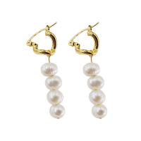 Earring Jewelry, Plastic Pearl, plated, fashion jewelry, golden, 8x47mm, Sold By Pair