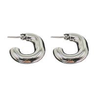 Titanium Steel  Earring, plated, fashion jewelry, silver color, 23x6x26mm, Sold By Pair