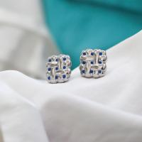 Titanium Steel  Earring Square plated fashion jewelry & micro pave cubic zirconia 15mm Sold By Pair