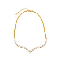 Stainless Steel Jewelry Necklace, 304 Stainless Steel, with 5cm extender chain, plated, fashion jewelry & different size for choice & with rhinestone, golden, Length:40 cm, Sold By PC
