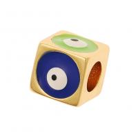 Fashion Evil Eye Jewelry Beads Brass Cube real gold plated DIY & evil eye pattern & enamel Sold By PC