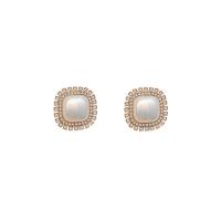 Tibetan Style Stud Earring, with Plastic Pearl, high quality plated, fashion jewelry & for woman & with rhinestone, golden, nickel, lead & cadmium free, 20x20mm, Sold By Pair
