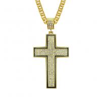 Tibetan Style Jewelry Necklace, Cross, fashion jewelry & for man & with rhinestone, golden, nickel, lead & cadmium free, 84x52mm, Length:Approx 30 Inch, Sold By PC