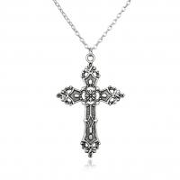 Tibetan Style Jewelry Necklace, Cross, silver color plated, fashion jewelry & Unisex & enamel, nickel, lead & cadmium free, 56mm, Length:Approx 50 cm, Sold By PC