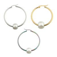 Brass Hoop Earring with Plastic Pearl gold color plated fashion jewelry & for woman nickel lead & cadmium free Sold By Lot