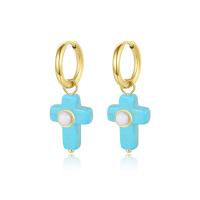 Stainless Steel Huggie Hoop Earring, 316 Stainless Steel, with turquoise, Vacuum Ion Plating, fashion jewelry & for woman, two different colored, 31.90x12.20mm, Sold By Pair