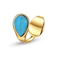 Stainless Steel Finger Ring, 316 Stainless Steel, with turquoise, Vacuum Ion Plating, fashion jewelry & for woman, two different colored, 12.50mm, Sold By PC