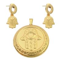 Brass Jewelry Set, pendant & earring, gold color plated, 2 pieces & fashion jewelry & for woman, golden, Sold By Set