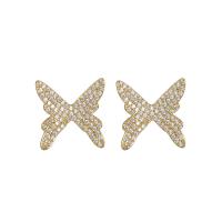 Brass Stud Earring, Butterfly, plated, fashion jewelry & micro pave cubic zirconia & for woman, more colors for choice, nickel, lead & cadmium free, 15x15mm, Sold By Pair